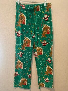 Green Holiday Pajama. 2 Pants with Santa & Gingerbread Print NWOT  1 Lg / 1 Med.